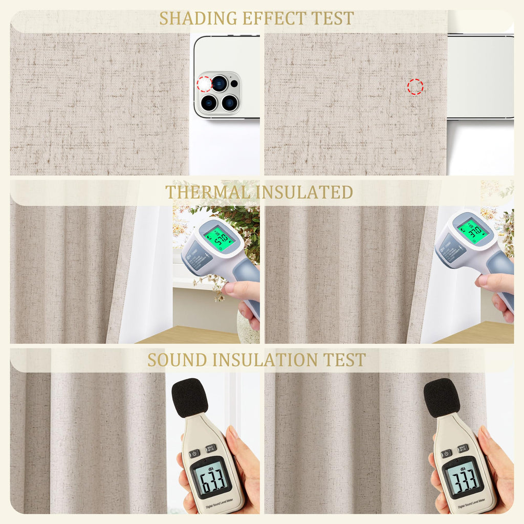 Jowels Oatmeal Linen Blackout Curtains 96 Length 2 Panels Set For Living Room Bedroom, 100% Black Out Thermal Insulated Linen Dr