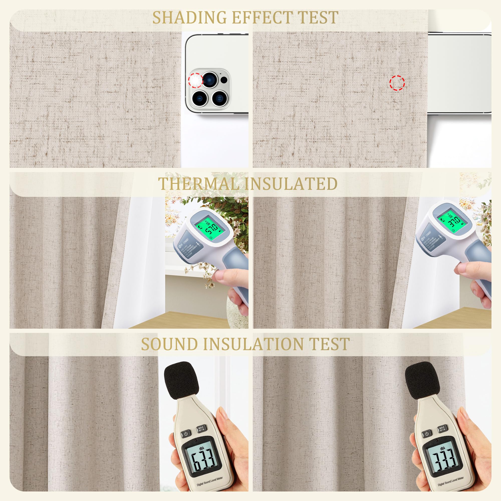 Jowels Oatmeal Linen Blackout Curtains 96 Length 2 Panels Set For Living Room Bedroom, 100% Black Out Thermal Insulated Linen Dr