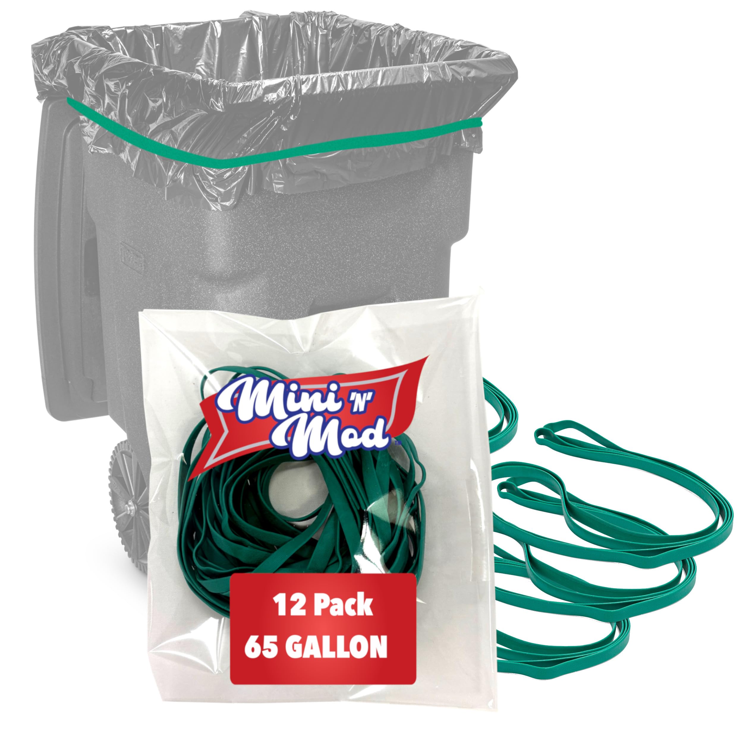 Rubber Bands For 65 Gallon Trash Cans - 12 Pack | Secure 65 Gallon Trash Bags | Heavy Duty, Durable, Stretchable, & Reusable For
