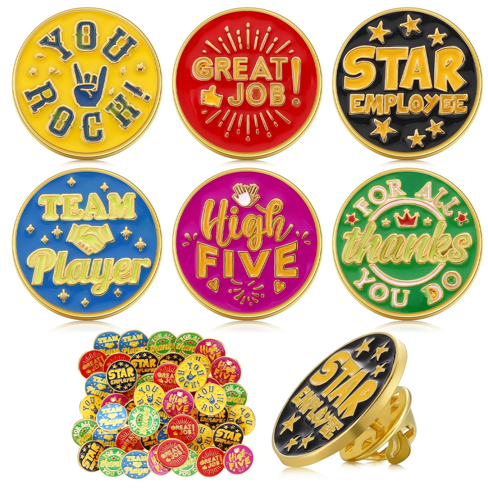 Zeyune 48 Pcs Recognition Pins Employee of The Month Lapel Pin 3/4 Inch Employee Appreciation Pins Team Gift for Award Employees