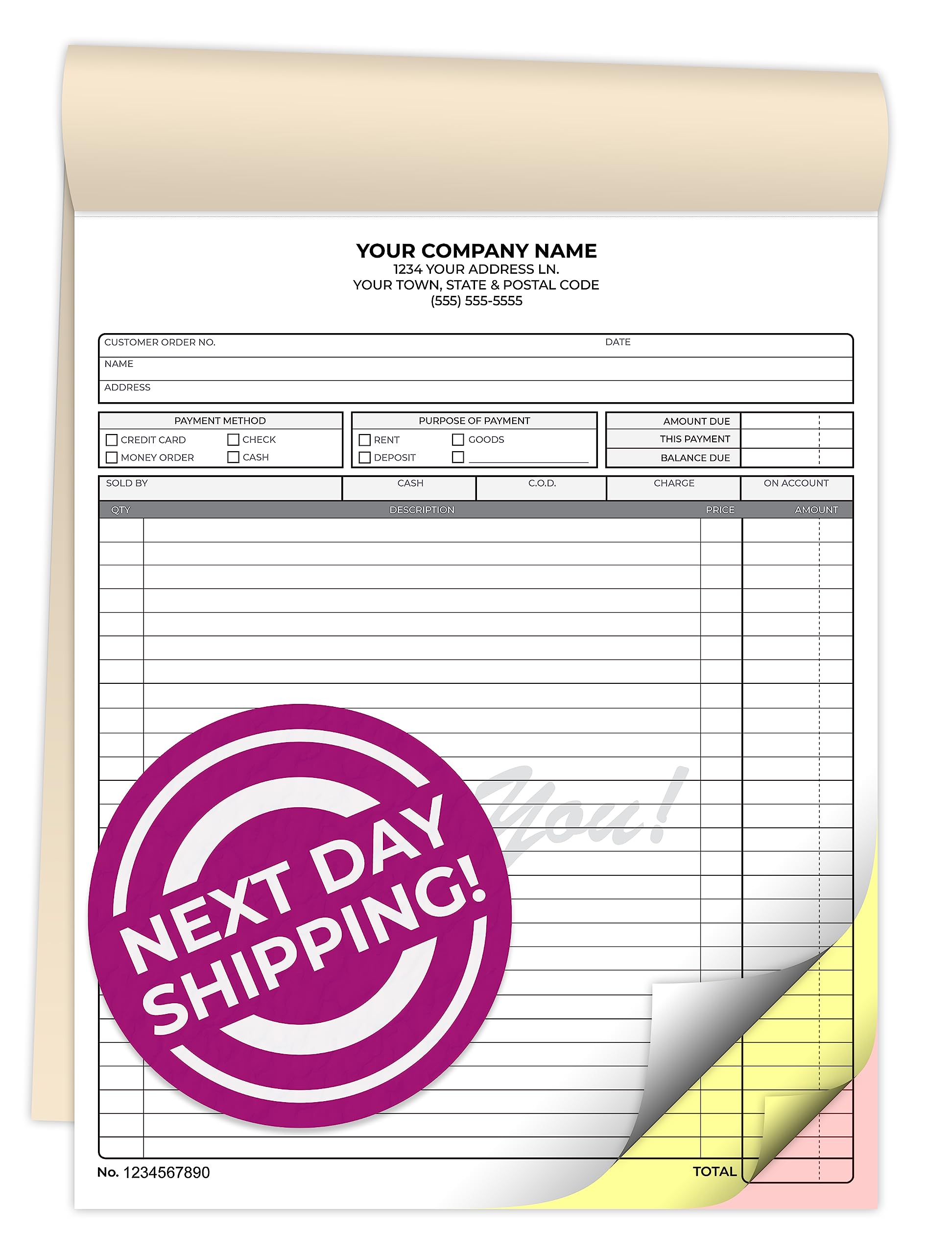 Custom 8.5 ' X 11 ' Carbonless Ncr Books In 3-Part Triplicate Invoices, Receipts, Work Orders, Sales Orders, Purchase Orders,