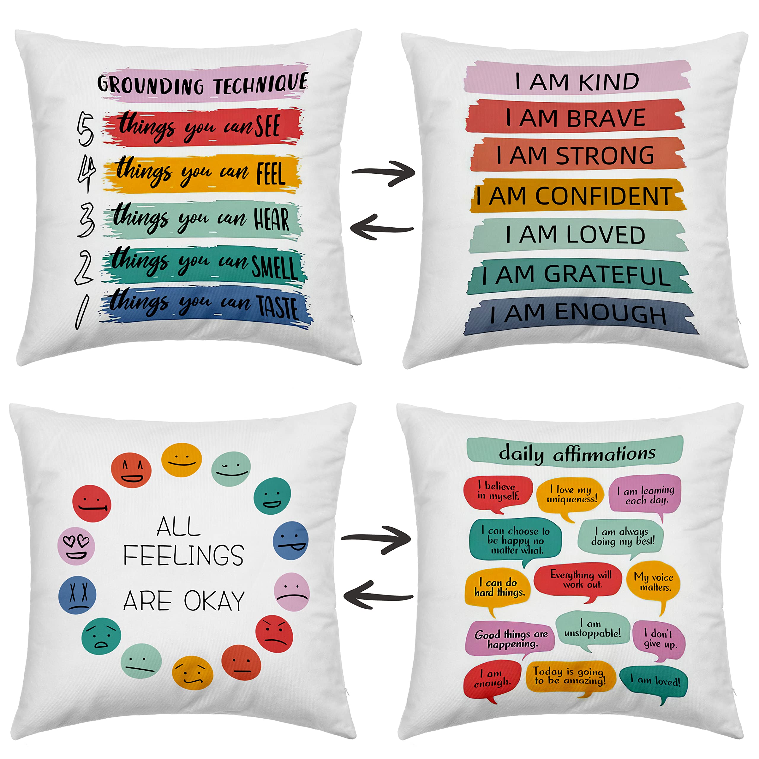 Dibor Inspirational Grounding Technique All Feelings Are Okay Reversible Throw Pillow Covers 18X18 In Set Of 2,Home Mental Healt