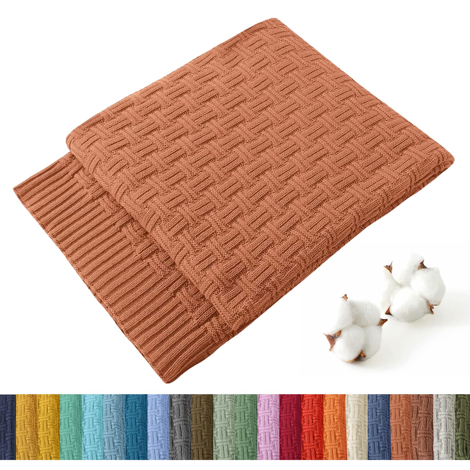 Treely 100% Cotton Knitted Throw Blanket Couch Cover Blanket(50 X 60 Inches, Caramel)