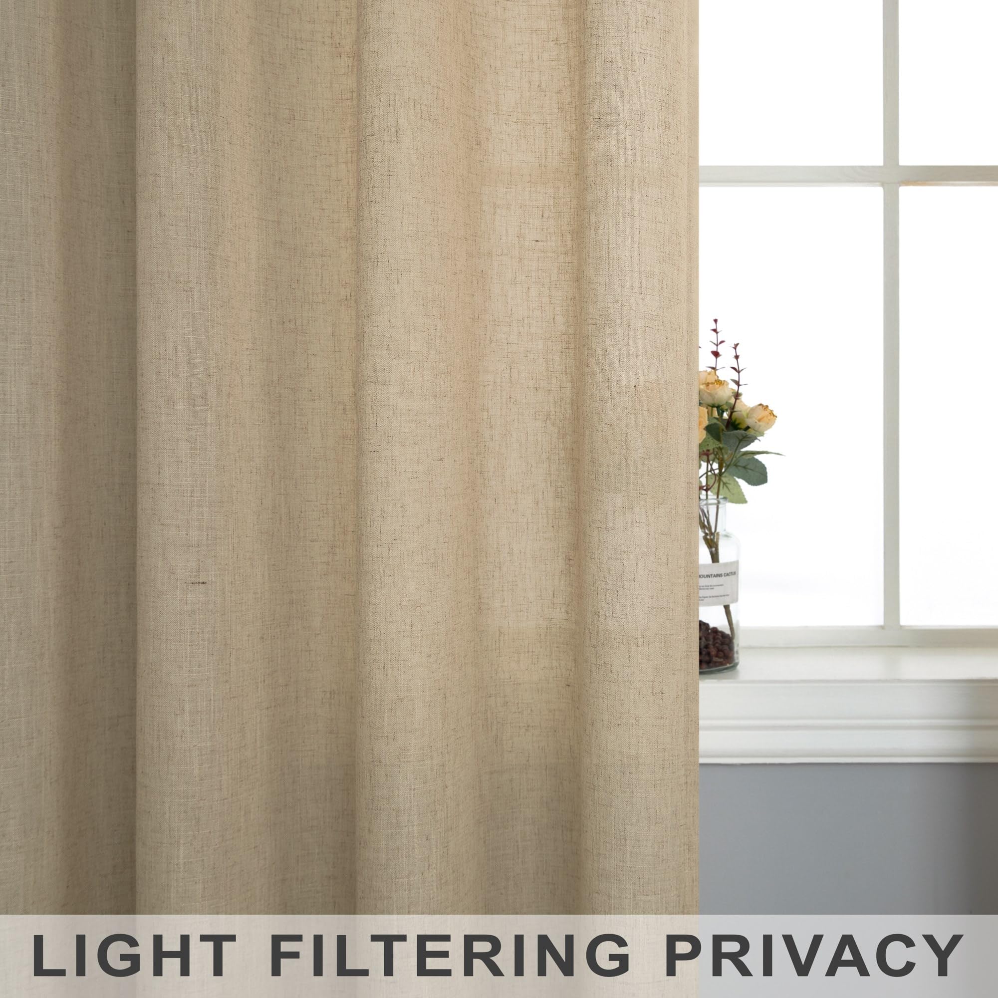Tan Beige Curtains 63 Inch Length For Boys Bedroom 2 Panels Set Rod Pocket Burlap Linen Semi Sheer Jute Barley Taupe Color Light Brown Curtain For Dining Room Nursery Office Farmhouse Decor 52X63 Long