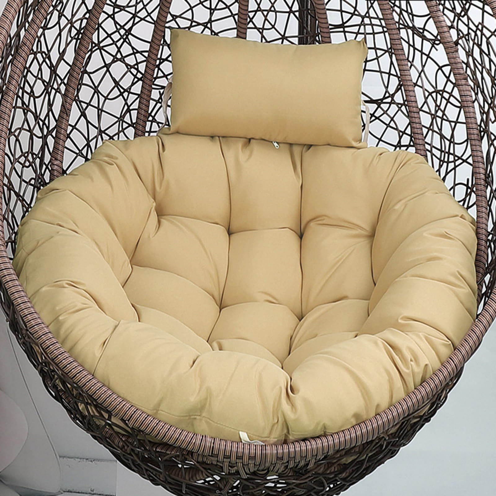 Eoieov Outdoor Egg Chair Cushions Washable Egg Chair Cushion Replacement With Headrest Pillow,Larger Round Swing Chair Pad For O