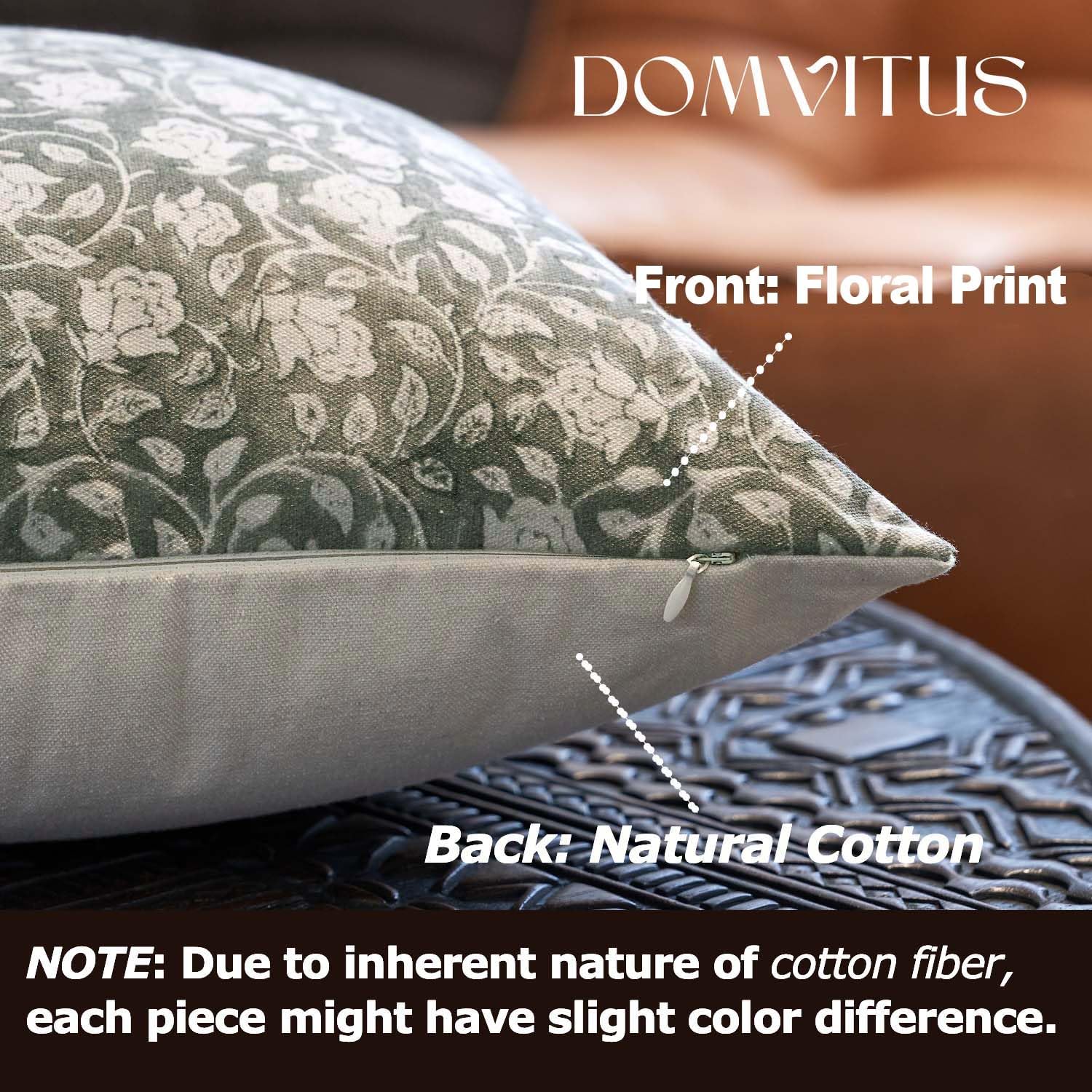Domvitus Floral Pillow Covers, 24X24 Pillow Covers, Throw Pillows For Couch, Floral Print Pillow Cover, Decorative Neutral Accent Throw Pillow Covers, 1Pc, Laurel Green