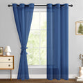 Hiasan Sheer Curtains 90 Inches Long With Tiebacks, Light Filtering Semi Transparent Lightweight Voile Grommet Window Curtains For Bedroom, Living Room, Navy Blue, W42 X L90, Set Of 2 Drape Panels