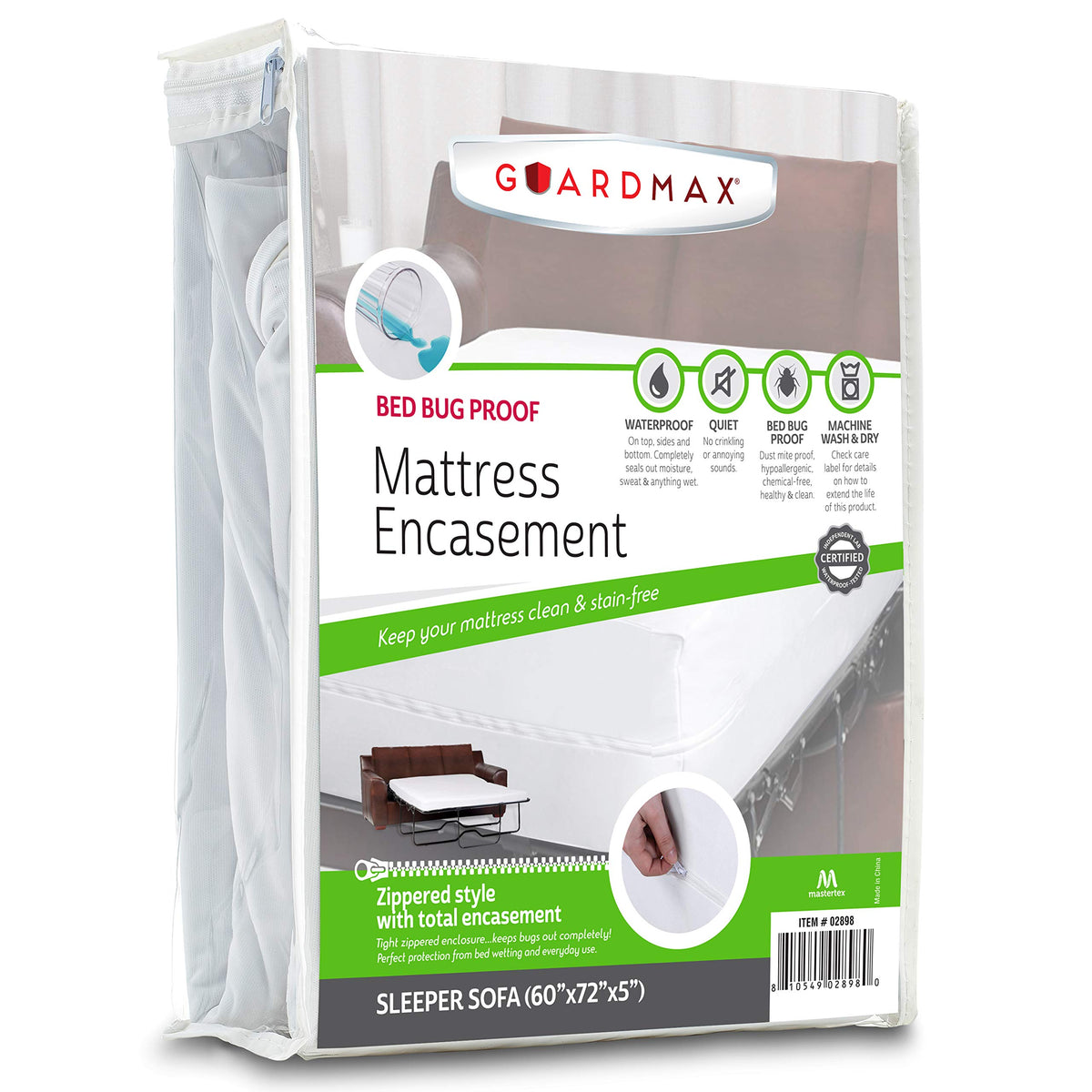 Guardmax Zippered Mattress Encasement - Sleeper Sofa Size - 100% Waterproof Mattress Protector - Bed Bug Mattress Cover Protects