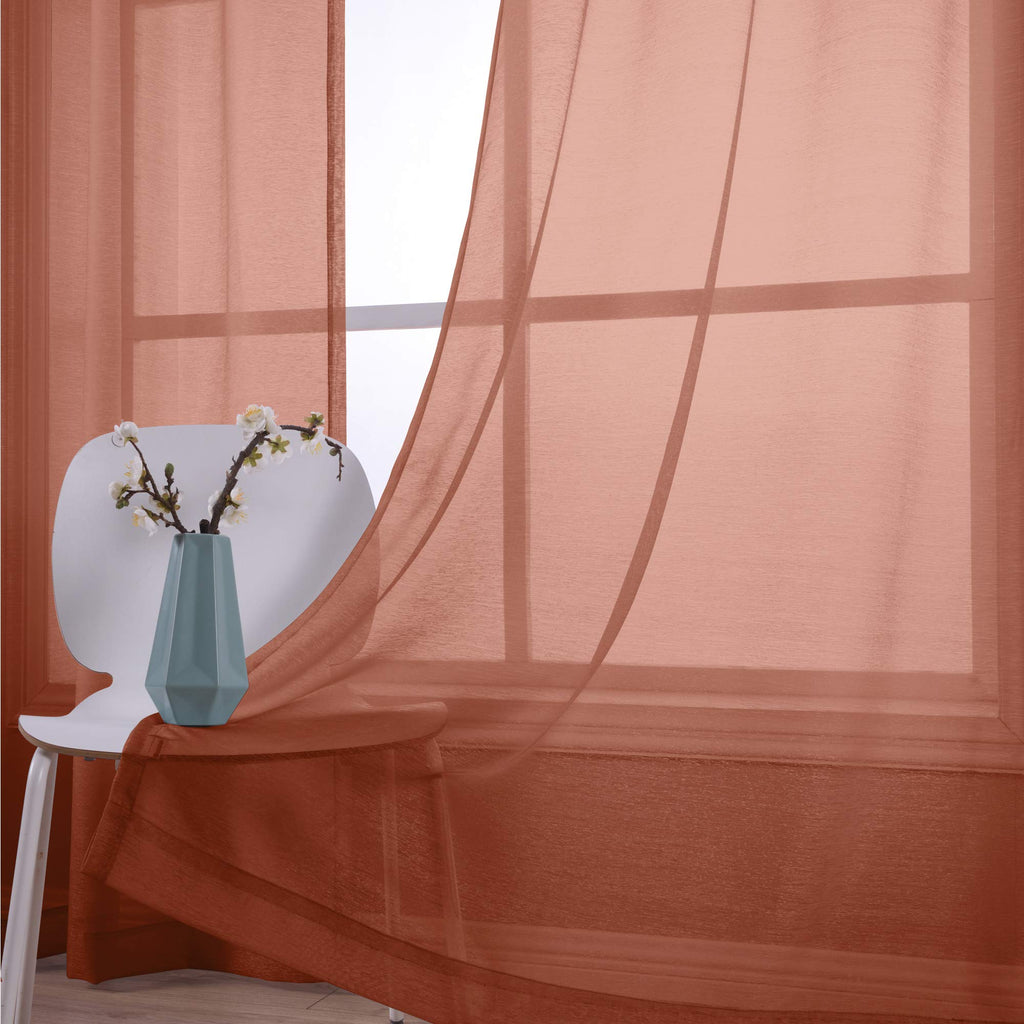 Koufall 2 Panels Grommet Faux Linen Sheer Curtains-Terracotta-52X45