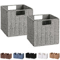 Vagusicc Storage Basket, Set of 2 Hand-Woven Paper Rope Wicker Baskets for Storage, Foldable Cube Storage Bins Organizer, 9 inch