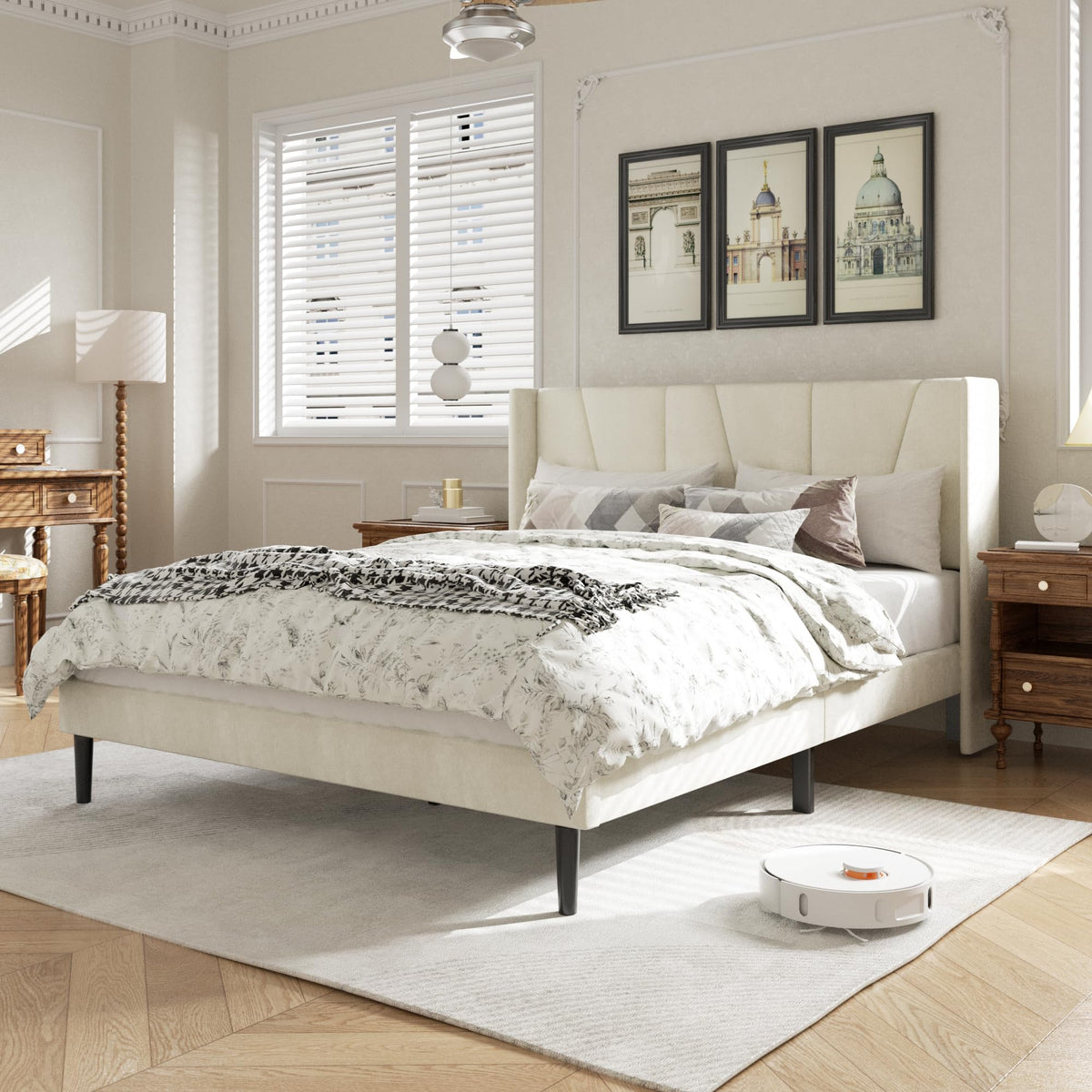 HAOARA Full Size Bed Frame with Headboard, Velvet Upholstered Platform Bed Frames, Contemporary Mattress Foundation, Noise Free,