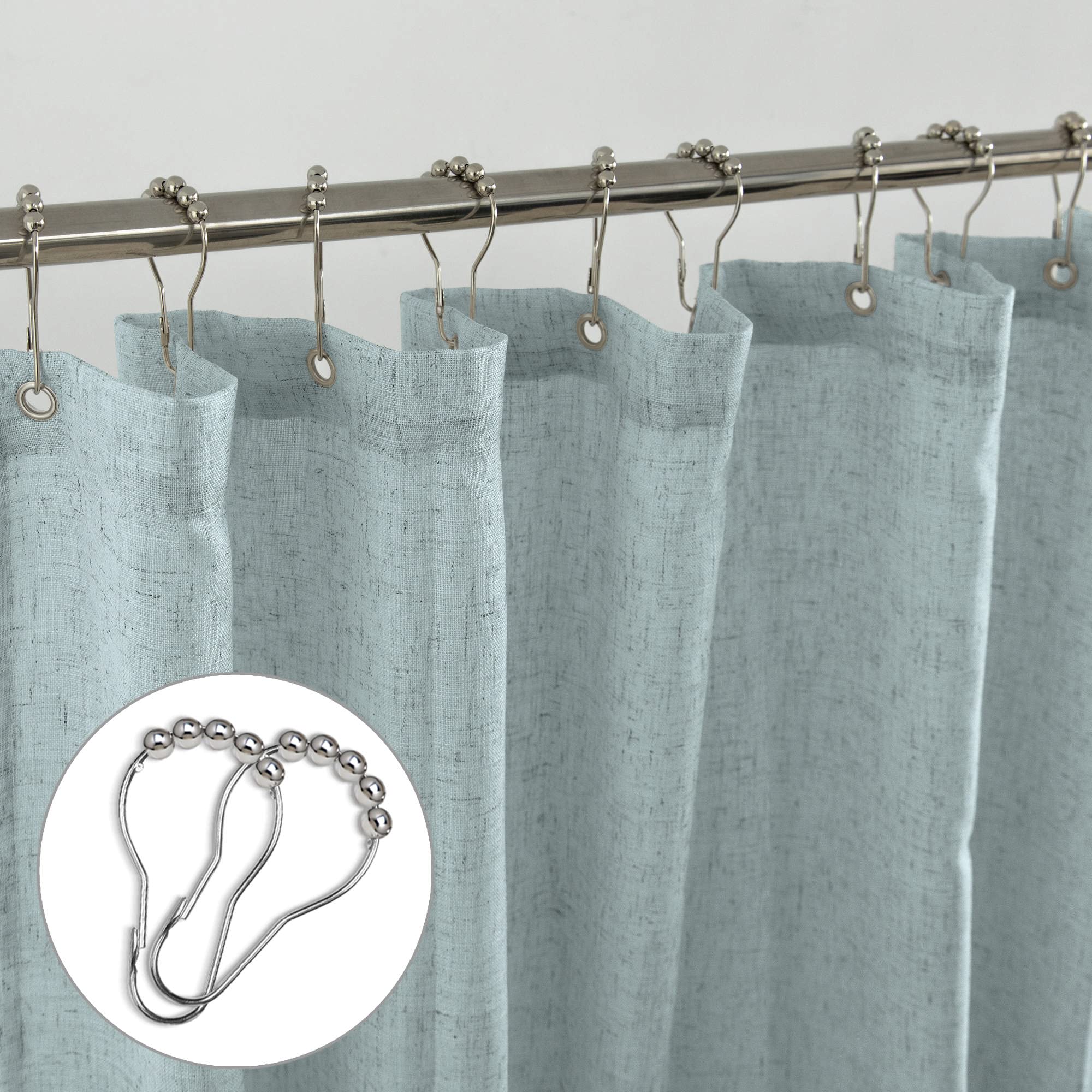 Koufall Sea Green Waterproof Linen Fabric Shower Curtain 72X96 Inch Length