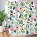 LIVILAN Mint Blue Shower Curtain Boho Shower Curtains Floral Blossom Flowers Shower Curtain Set Girly Light Blue and Pink Poppy 