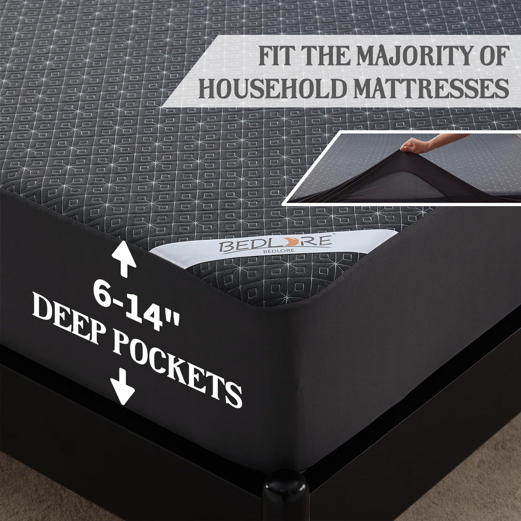 Bedlore Twin Mattress Protector, Waterproof Noiseless Mattress Cover With Stretchable Pockets For 6-14 Inches Mattress, Soft Bre
