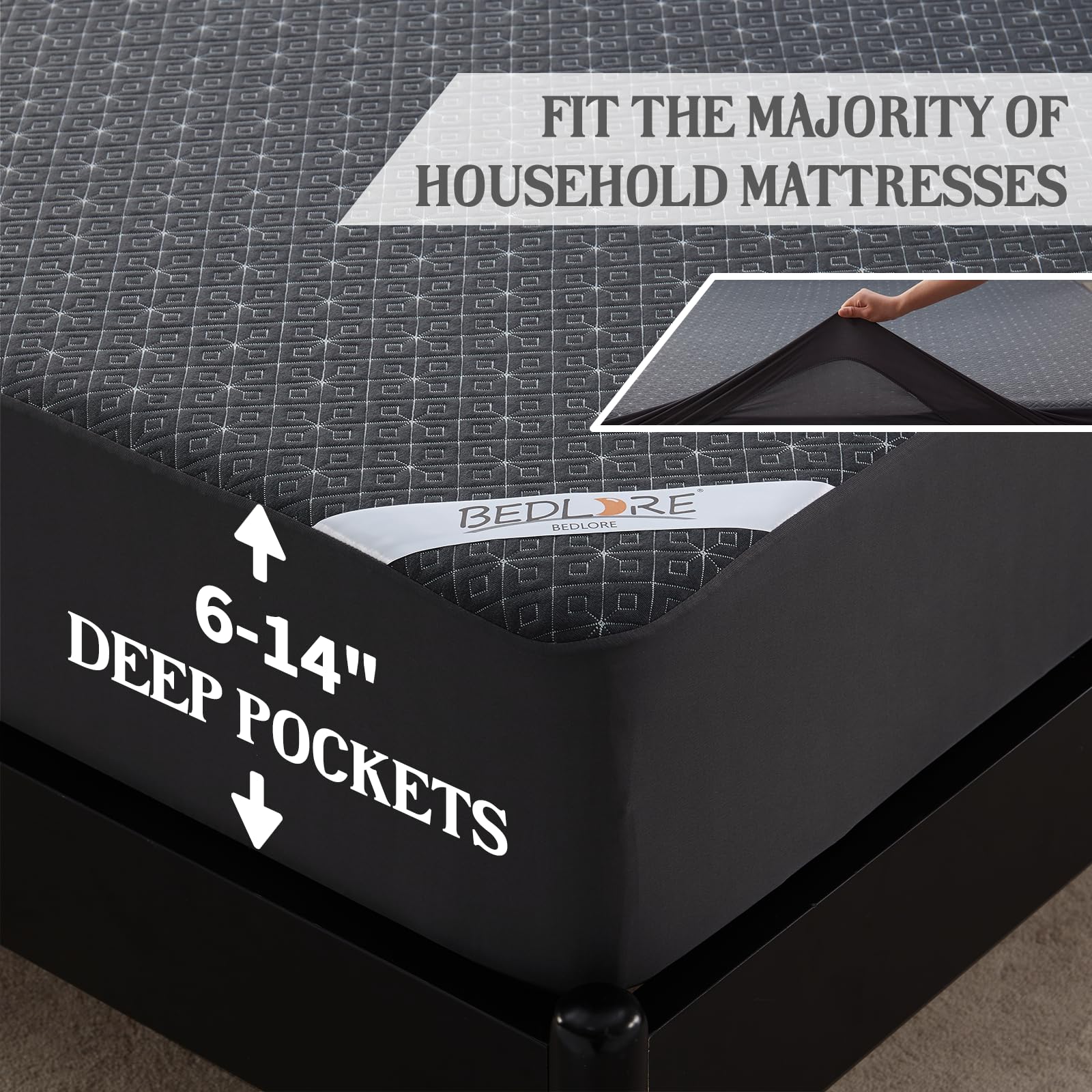 Bedlore Twin Mattress Protector, Waterproof Noiseless Mattress Cover With Stretchable Pockets For 6-14 Inches Mattress, Soft Bre