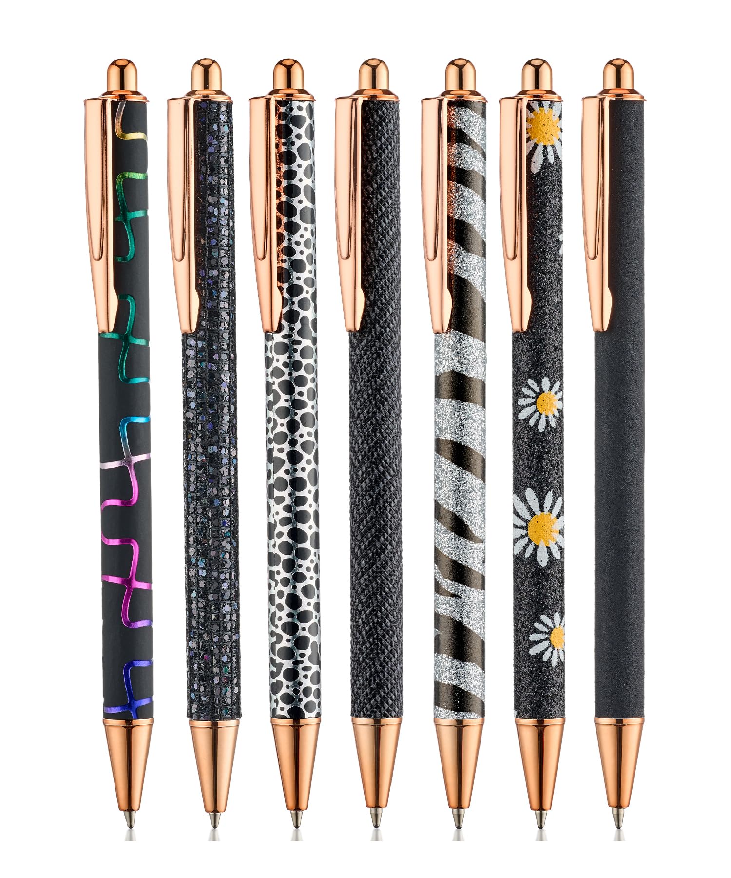 Mr. Pen- Fancy Pens For Women, 7 Black Ink Ballpoint Pens With 10 Refills, 1.0Mm, Starry Night, Glitter Cute Pens For Journaling
