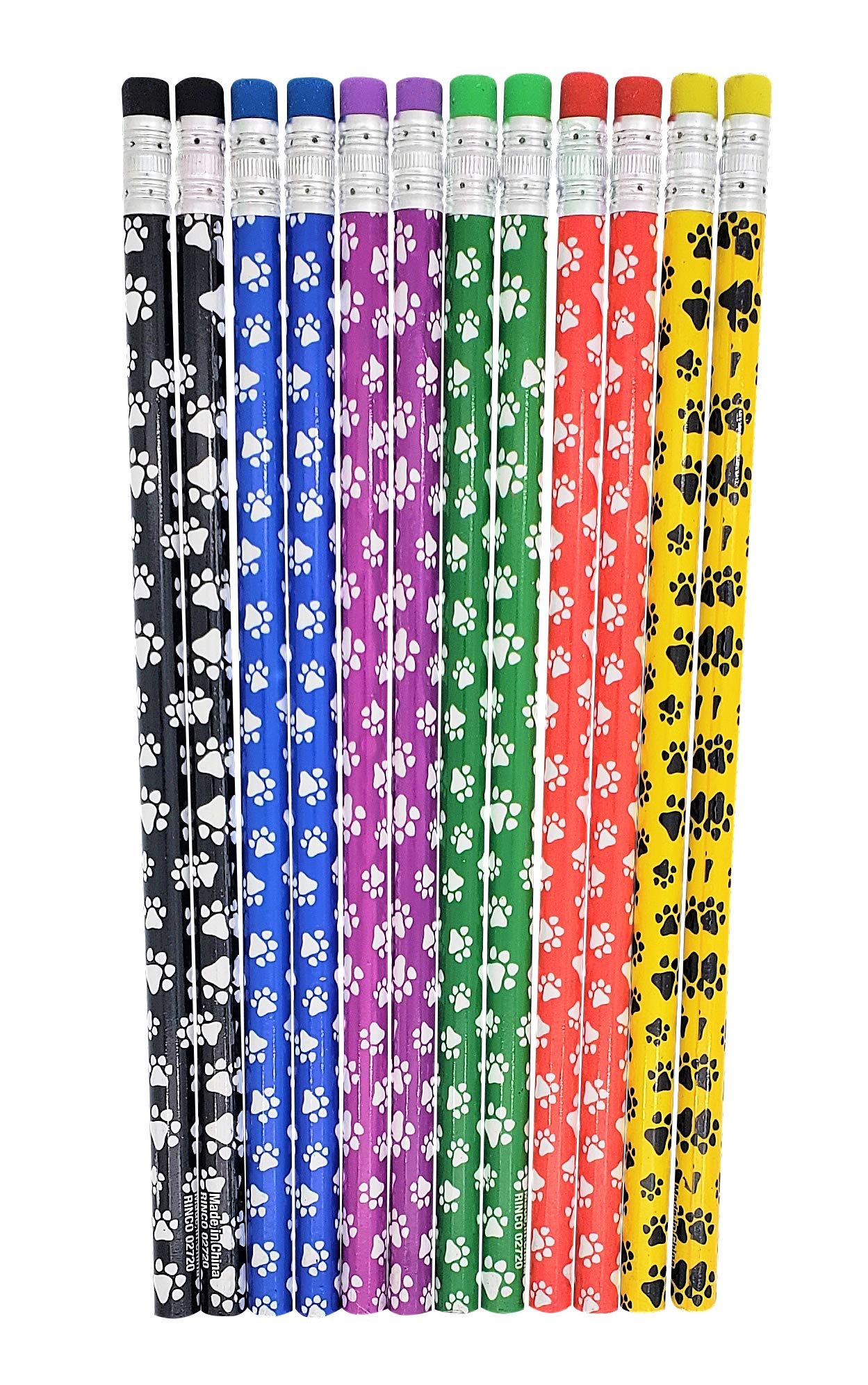 Zugar Land 24 Pack Paw Print On Colorful #2 Lead Pencils - Wooden With Colorful Eraser On Top (24 Pack)