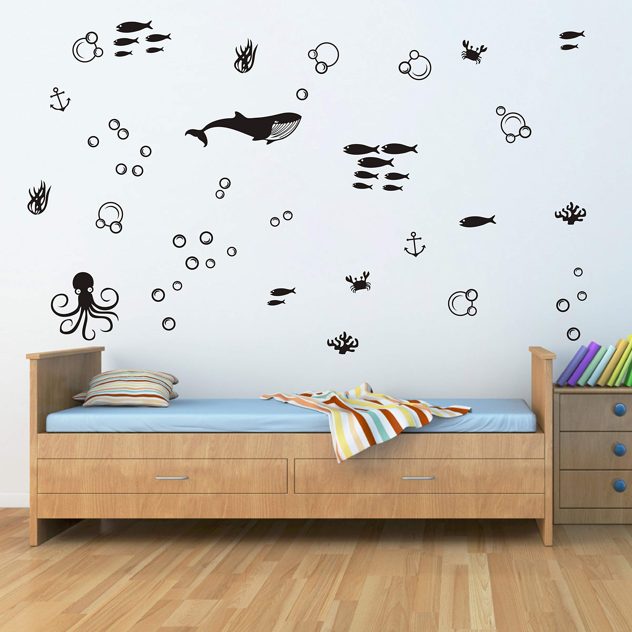 Undersea Wall Decals Set, Vinyl Wall Decals, Bubble Decals, Modern Kids Room Decor, Nautical Wall Decal, Fish Wall Decals for Ba