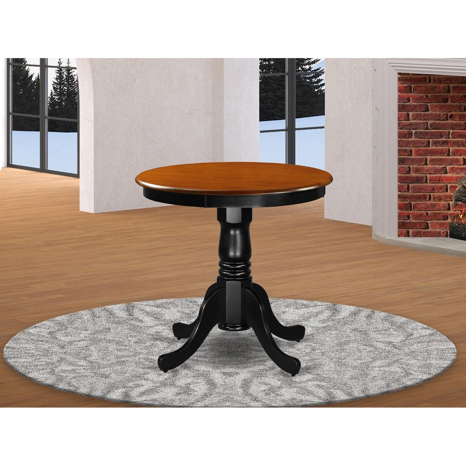 East West Furniture Emt-Bch-Tp Eden Kitchen Dining Table - A Round Solid Wood Table Top With Pedestal Base, 30X30 Inch, Black & Cherry