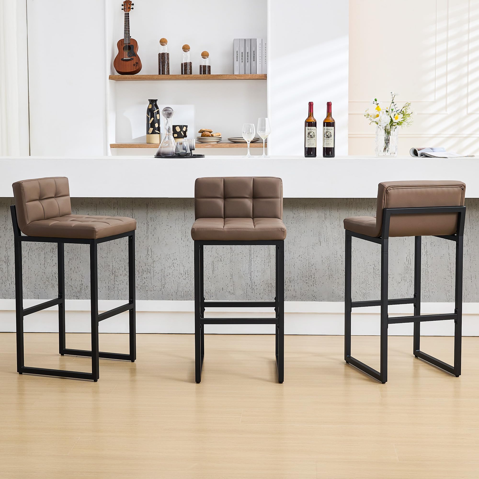 Firavoe Counter Height Bar Stools Set Of 2, Modern Faux Leather Counter Stools With Low Back And Footrest, Upholstered Bar Chair