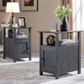 IFGET Farmhouse Nightstand Set of 2, End Table with Charging Station, Rustic Side Table w/Barn Door & Open Shelves, Bedside Tabl