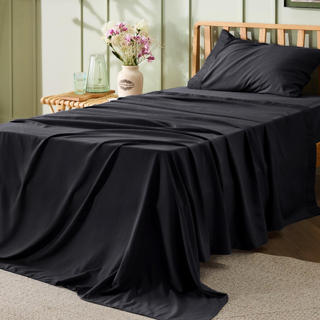 Bedsure Twin Sheets Set Black - Soft Twin Bed Sheets, 3 Pieces Hotel Luxury Twin Sheets, Easy Care Polyester Microfiber Cooling