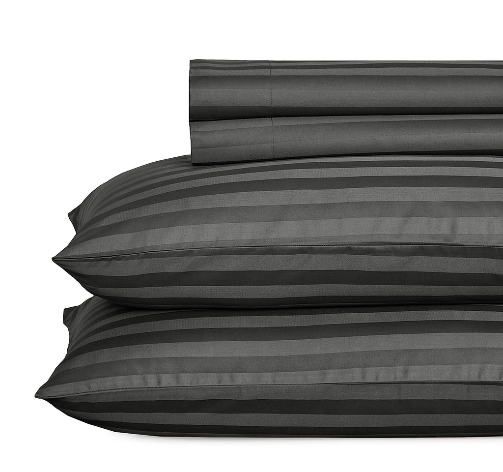 California Design Den - Cotton Sheets For King Size Bed Soft 100% Cotton Cooling Sheets Deep Pockets Snug Fit Elastic, 500 Thread Count, 4-Pc, Hotel Quality, Damask Stripe Bedsheet Set (Grey)