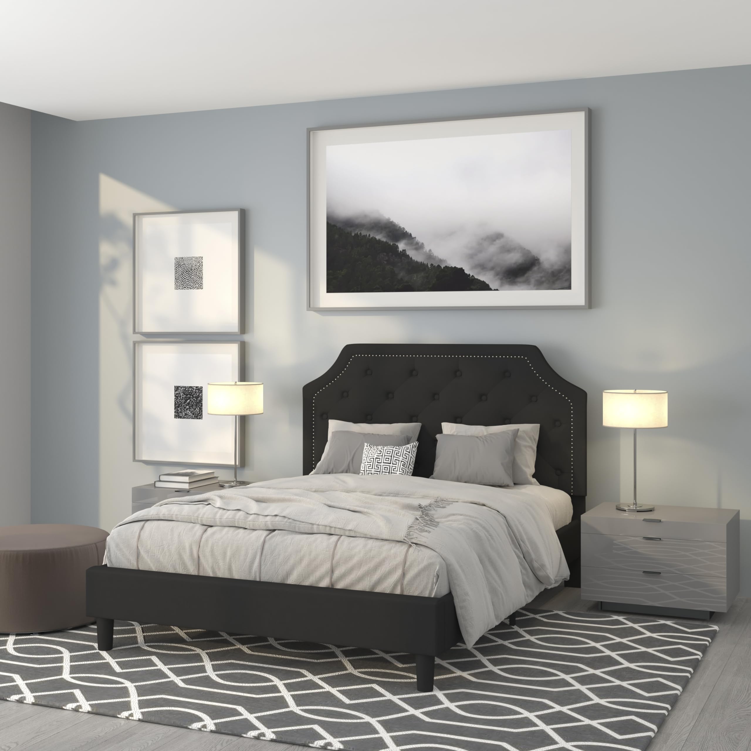 Flash Furniture Brighton Queen Size Tufted Upholstered Platform Bed In Black Fabric