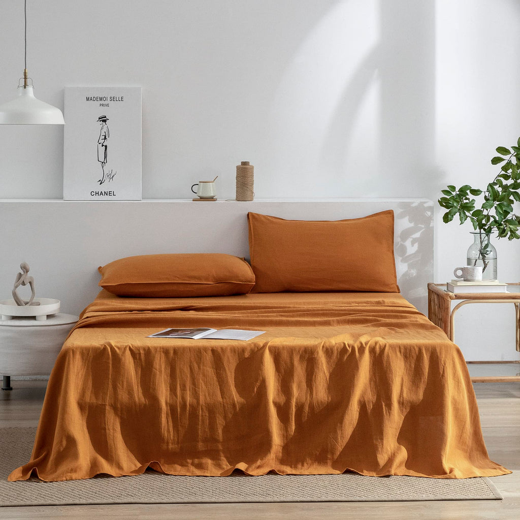 EVERLY Linen Sheets Set King Size,100% French Stonewash Pure Linen Sheets Set,4Pieces (1Flat Sheet,1Fitted Sheet,2Pillowcase) Su