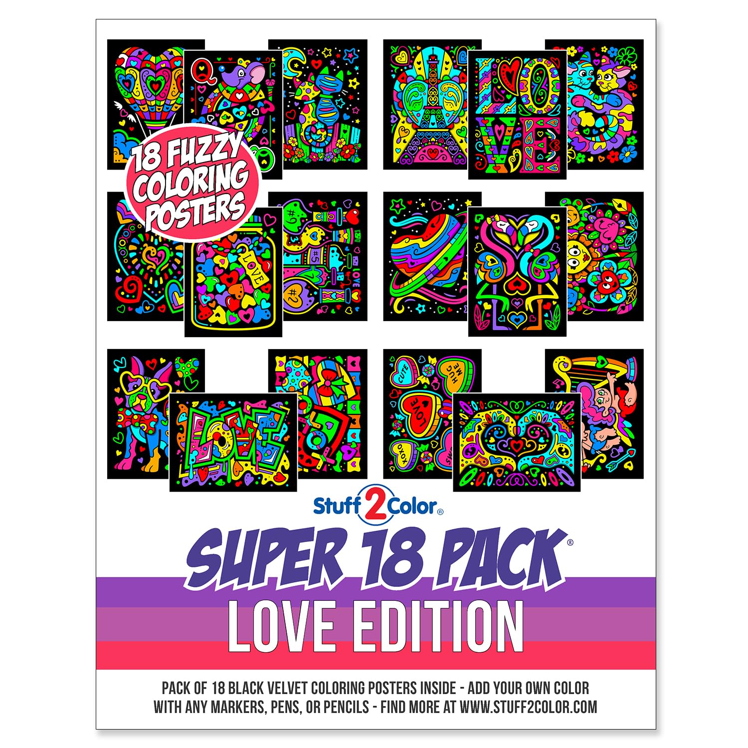 Super Pack Of 18 Fuzzy Velvet Coloring Posters (Love Edition) - Great For Valentine'S Day Arts And Crafts, Travel Activity For K