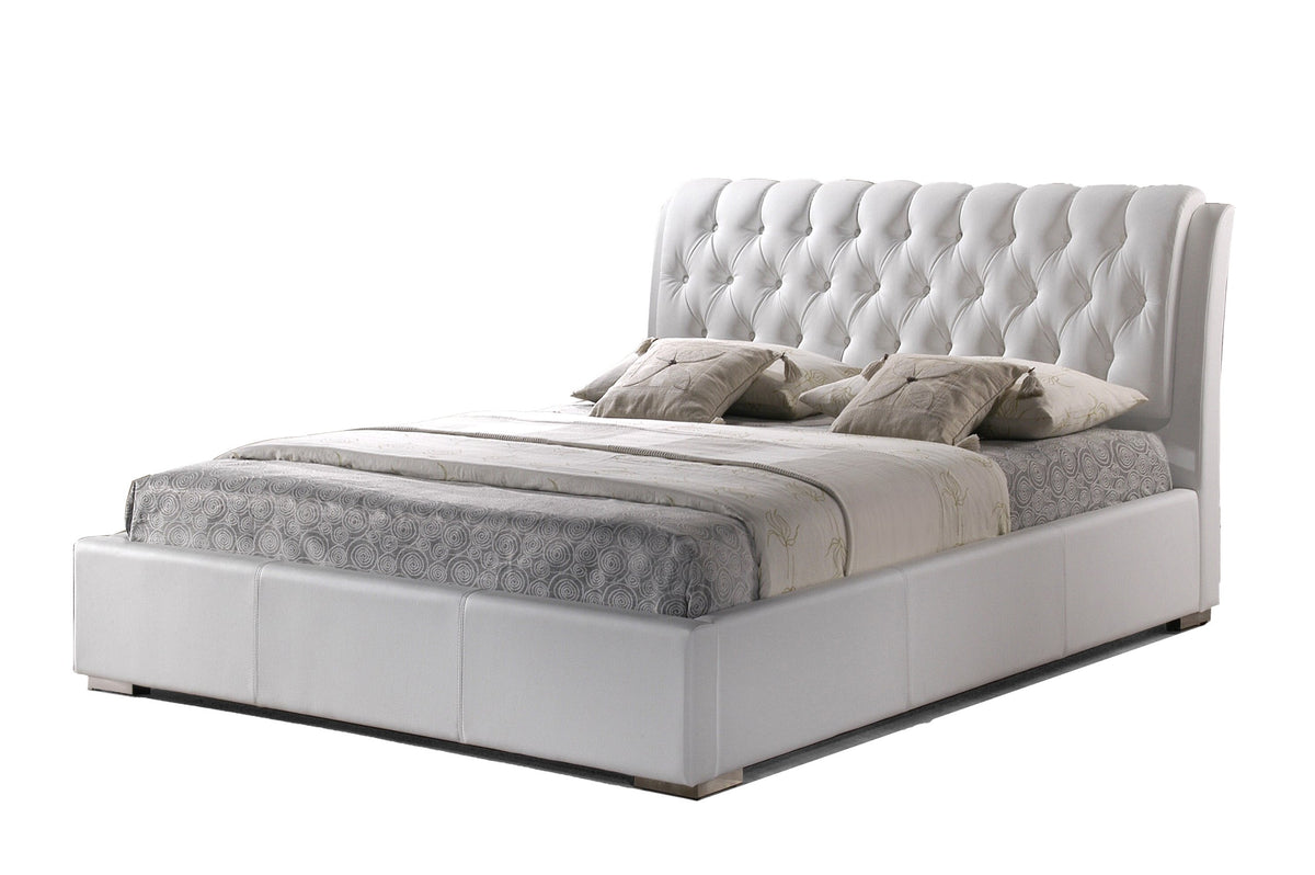 Baxton Studio Bianca Modern Bed with Tufted Headboard, Full, White