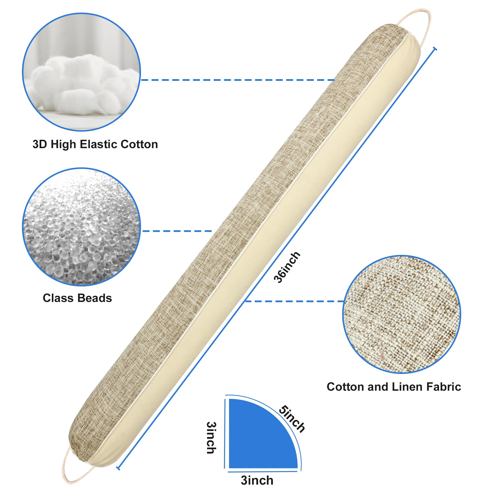 Nabowan 36'' Weighted Under Door Draft Stopper -Triangular Door Draft Blocker With Hook Loops For Easy Install, Save Energy, Hom