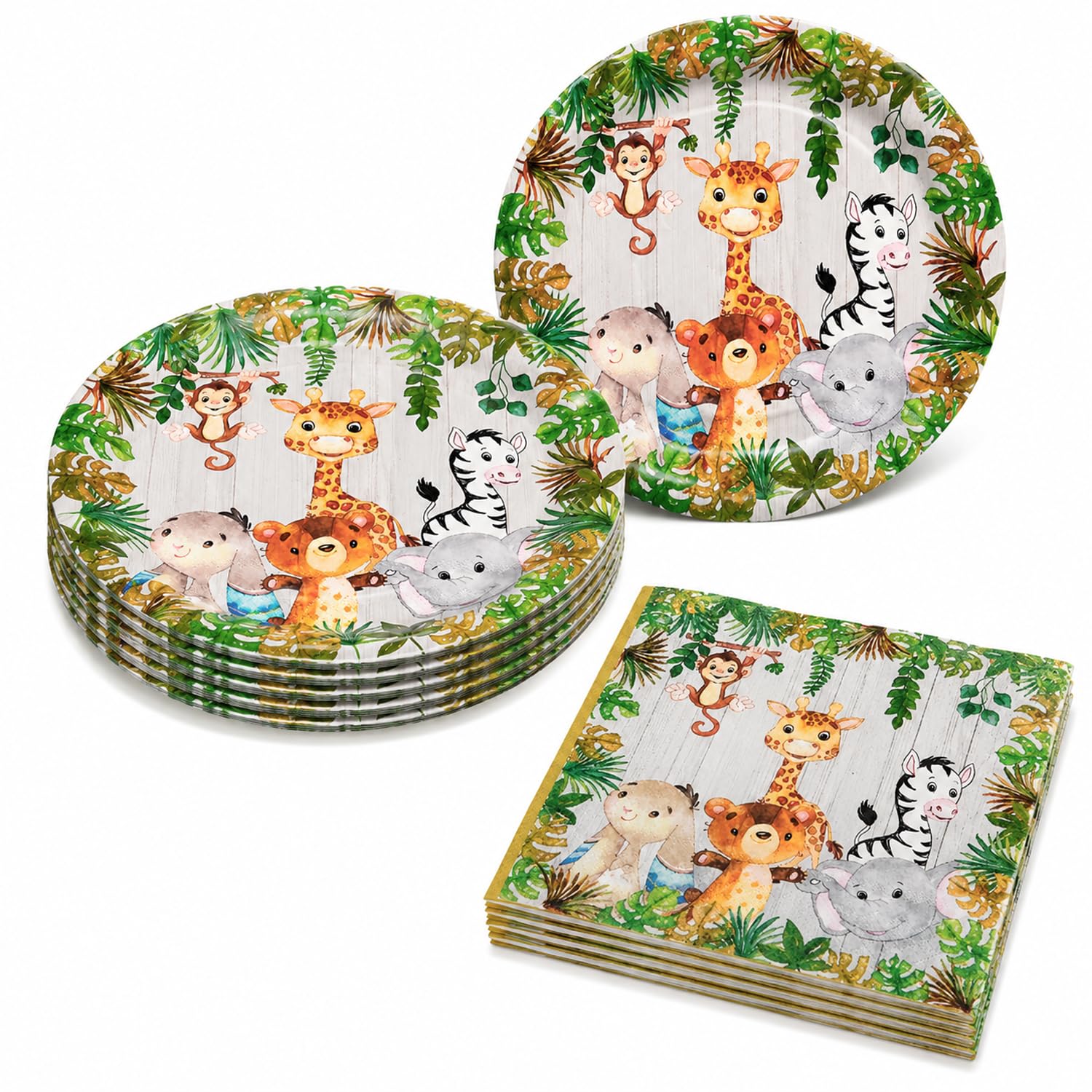 Rozi Decoration Safari Animal Party Set 30Pcs Plates Napkins Jungle