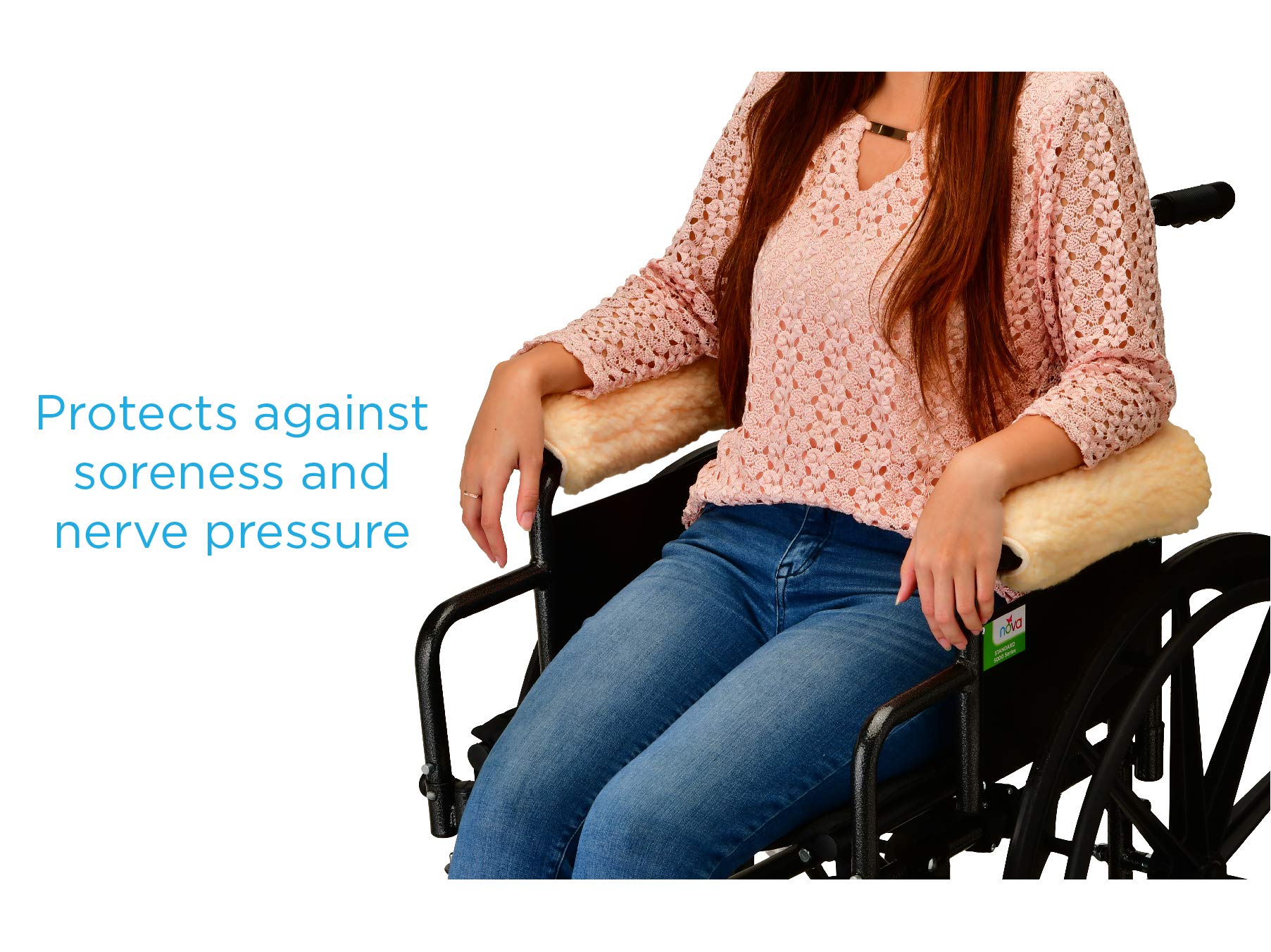 Nova Sheepskin Fleece Armrest Covers For Wheelchairs, Transport Chairs & Arm Chairs, Universal Fit, Washable, One Pair