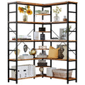 IRONCK Industrial Bookcases and Bookshelves, 5-Tiers Corner Bookcase with Curved Panels, L Shaped Shelf with Metal Frame for Ope