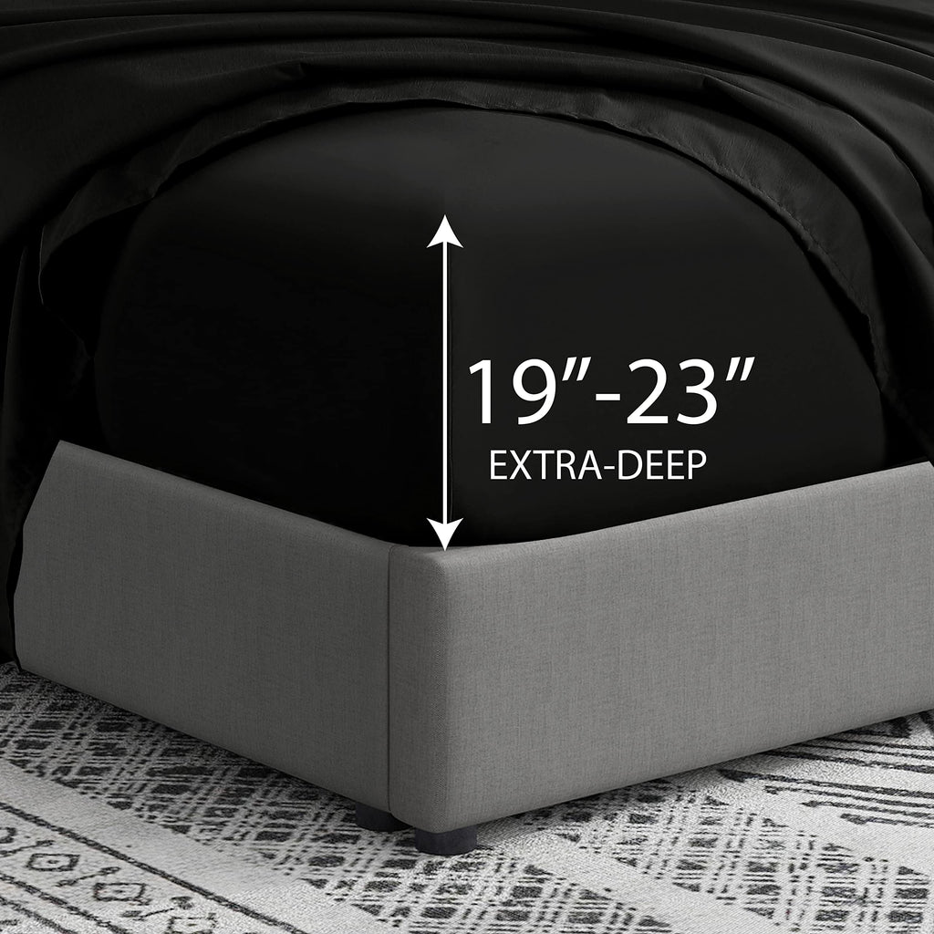Cathay Home California King Fitted Sheet - Double Brushed Ultra Soft - Wrinkle & Fade Resistant - 21' Extra Deep Pocket Fitted Sheet Only - Good Fit For 19'-23' Deep Mattress (Cal King, Black)