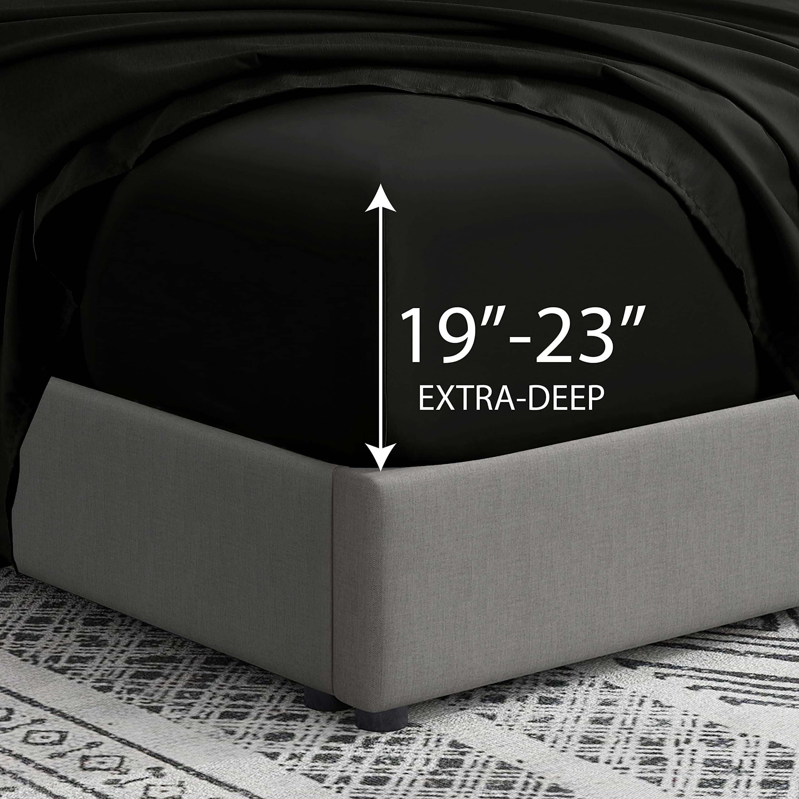 Cathay Home California King Fitted Sheet - Double Brushed Ultra Soft - Wrinkle & Fade Resistant - 21' Extra Deep Pocket Fitted Sheet Only - Good Fit For 19'-23' Deep Mattress (Cal King, Black)