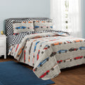Lush Decor Race Car Kids' 5-Piece Oversized Quilt Bed Set, Reversible Bedding Set For Boys, Blue & Orange, Twin