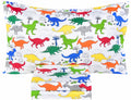 Scientific Sleep Colorful Dinosaur Cute Fun 100% Cotton Cozy Twin Bed Sheet Set, Flat Sheet & Fitted Sheet & Pillowcase Kids Boy