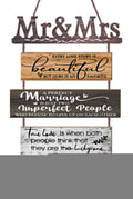 Mr & Mrs Rustic Wall Collage Sign with 5pcs Panels Strung Together - Marriage Wedding Engaged Anniversary Shower Farmhouse Distr