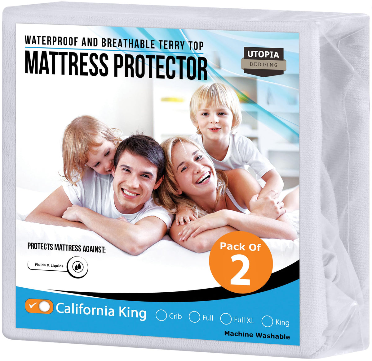 Utopia Bedding Waterproof Mattress Protector California King Size 2 Pack, 200 Gsm Breathable Terry Mattress Cover, Fitted Style