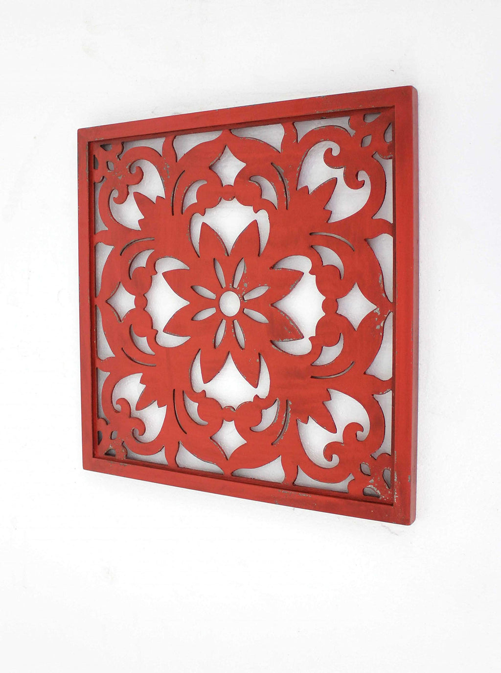HomeRoots 24' X 24' Red Vintage Red Floral Wall Plaque
