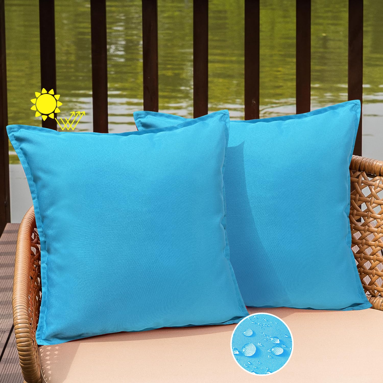 Wokani Outdoor Waterproof Pillow Covers 18X18 Set Of 2 Sunbrella Decorative Square Solid Couch Pillow Covers With Wide Edge For