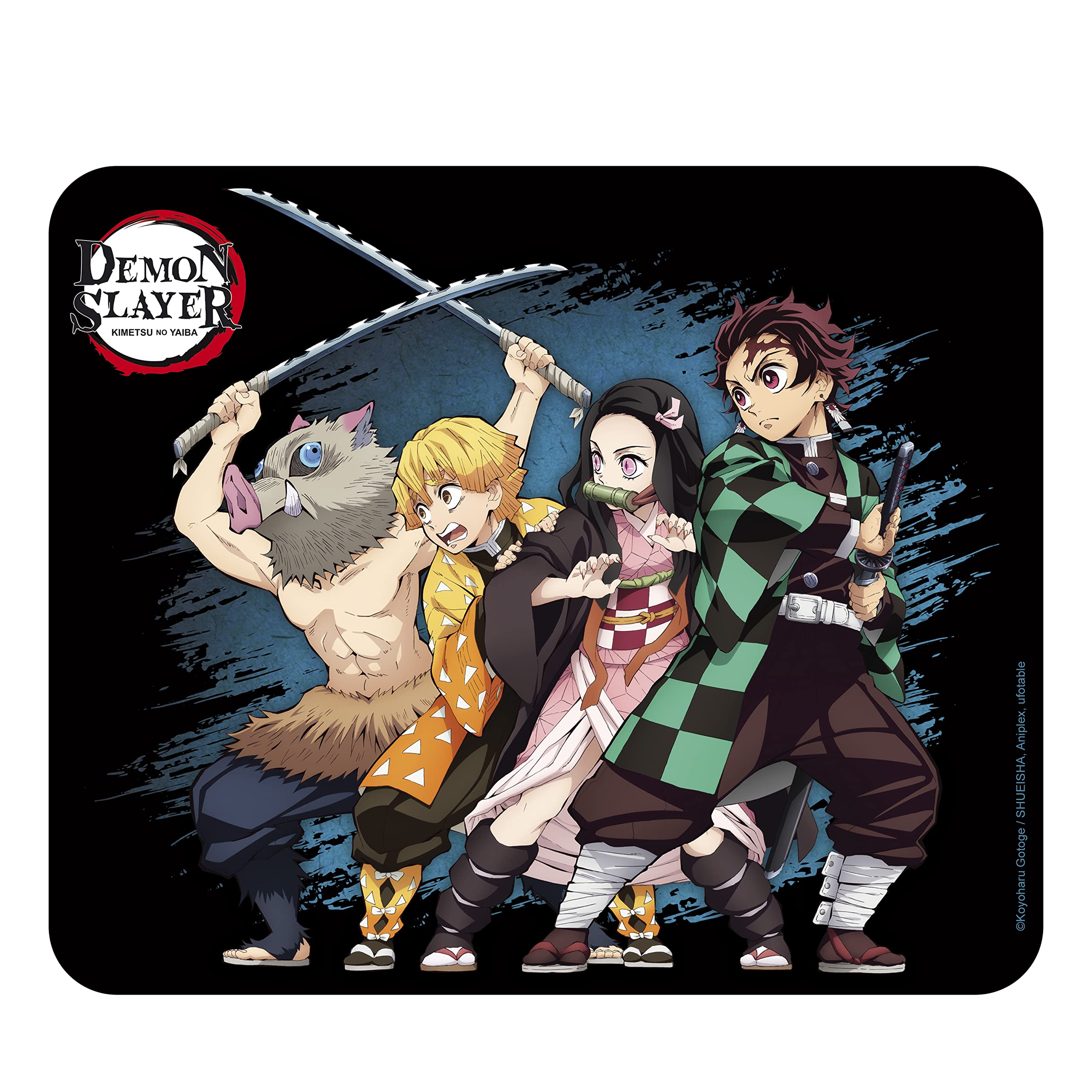 Abystyle Demon Slayer Square Mouse Pad Precision Speed And Non-Slip Rubber Base 8' Across Features Tanjiro, Nezuko, Zenitsu & I