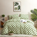 Houseri Green and White Plaid Comforter Set California King Sage Green Buffalo Checkered Bedding Comforter Sets Cal King Light G