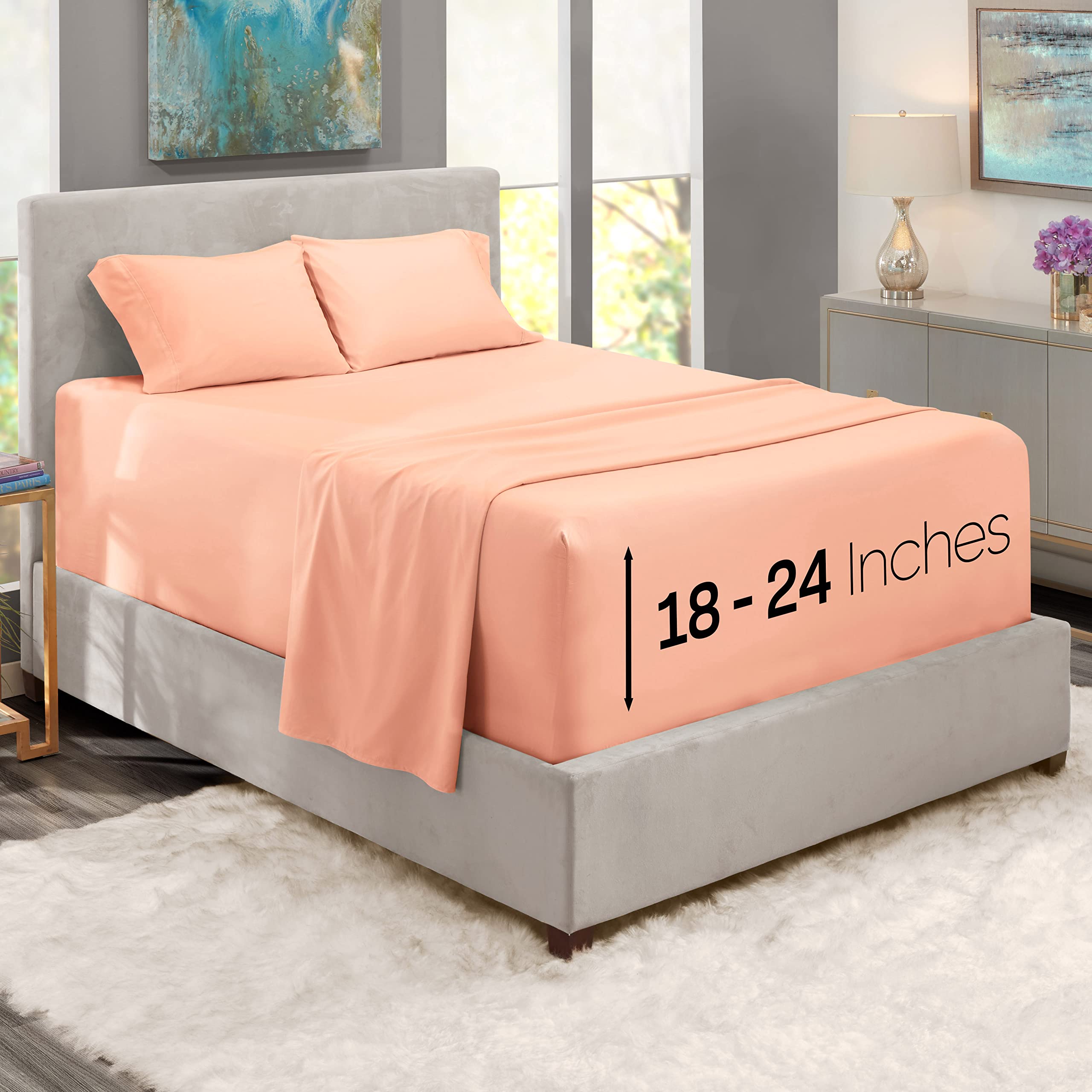 Nestl Extra Twin Deep Pocket Sheets Set - 4 Pc Soft Microfiber Twin Sheets Deep Pocket - Fade Resistant Bedding Sheets & Pillowcases - Twin, Peach