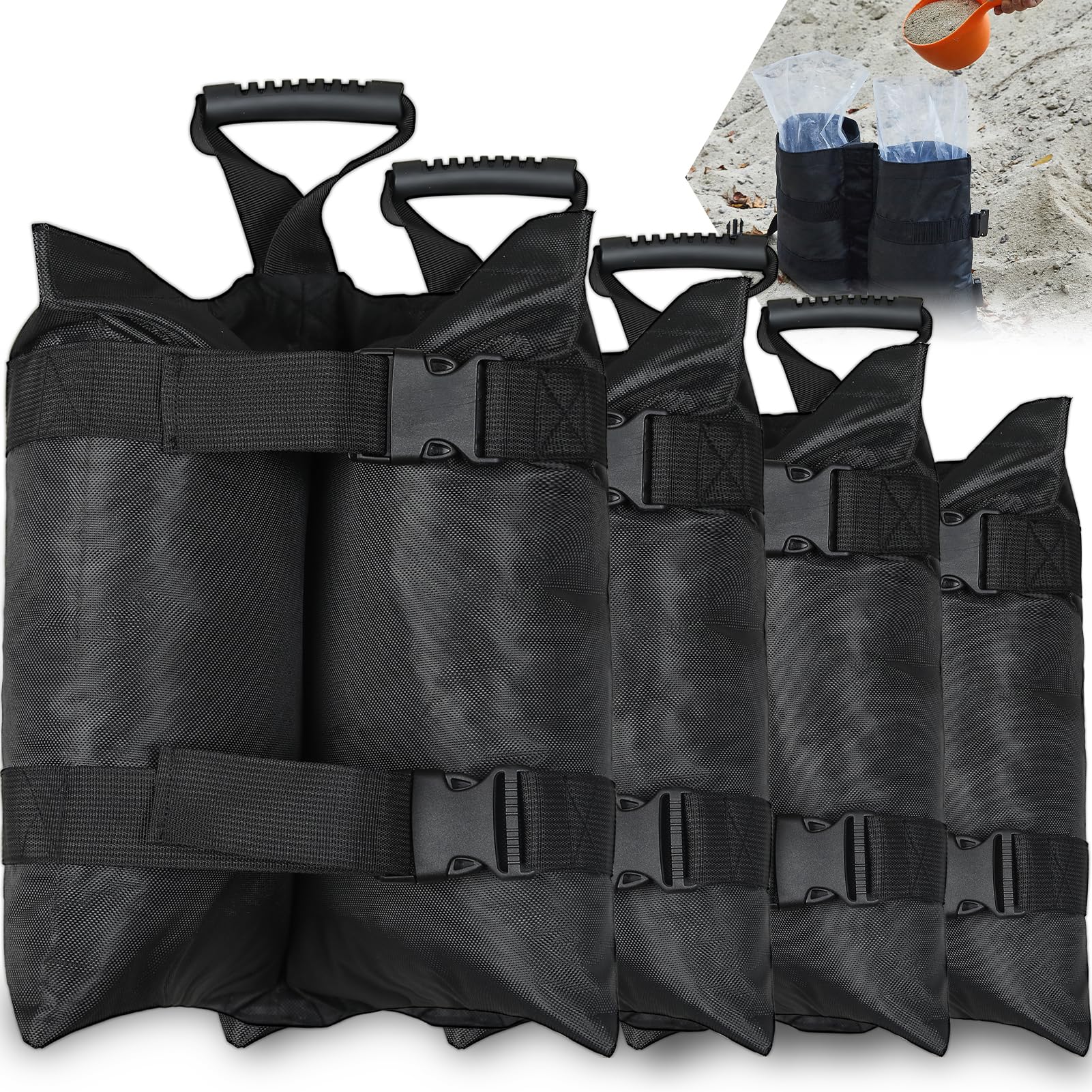 Esmorah Extra Large 320Lb Canopy Sandbags Weight Bags With Inner Plastic Bag(4-Pack), Upgraded Full-Sized Hook & Loop, Heavy Dut