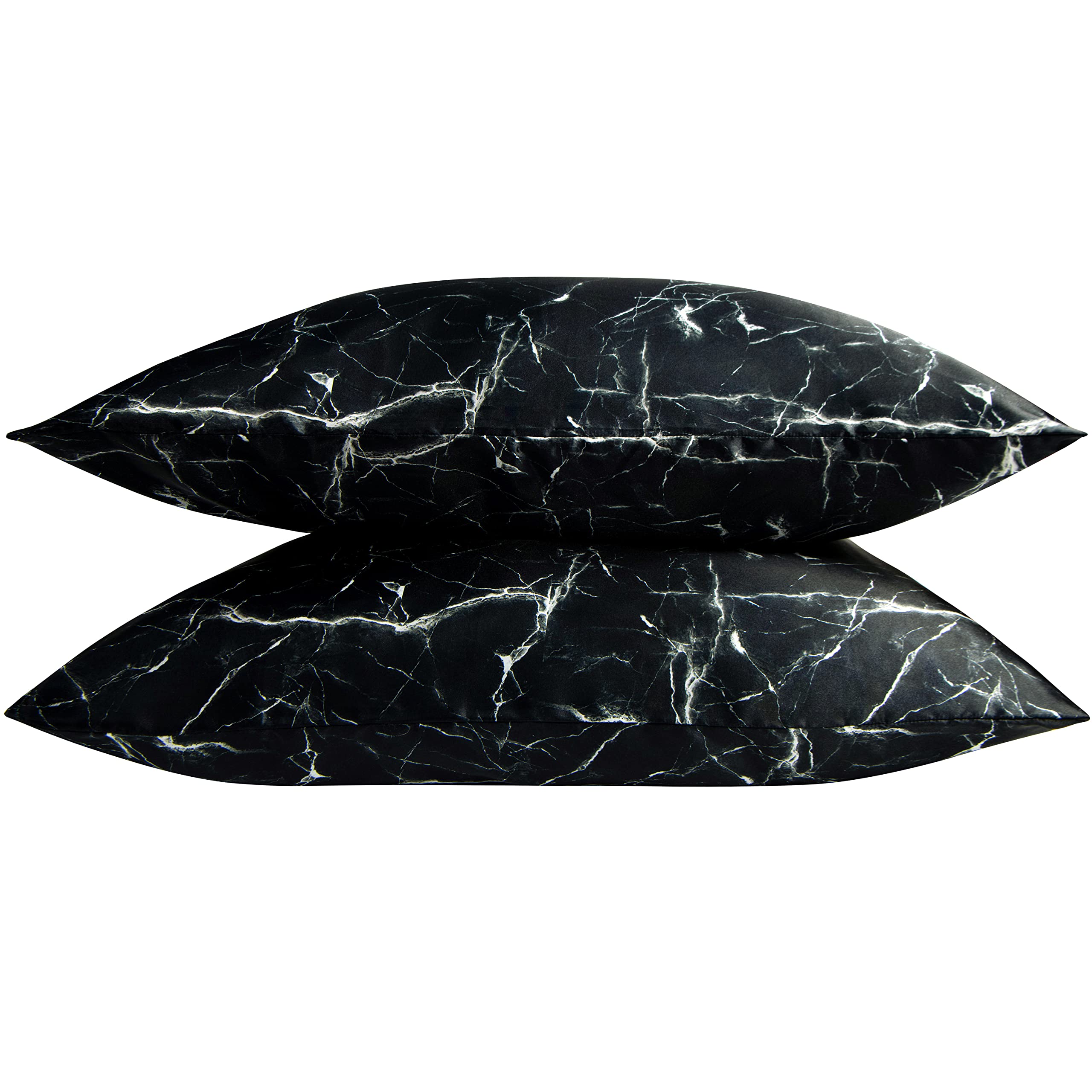 Ntbay 2 Pack Satin Queen Pillowcases For Hair And Skin, Luxurious And Silky Marbling Printed Pillow Cases With Envelope Closure, 20X30 Inches, Black