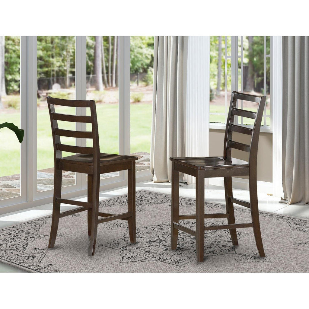 East West Furniture FAS-CAP-W Fairwind Counter Height Dining Stools - Ladder Back Wood Seat Chairs, Set of 2, Cappuccino