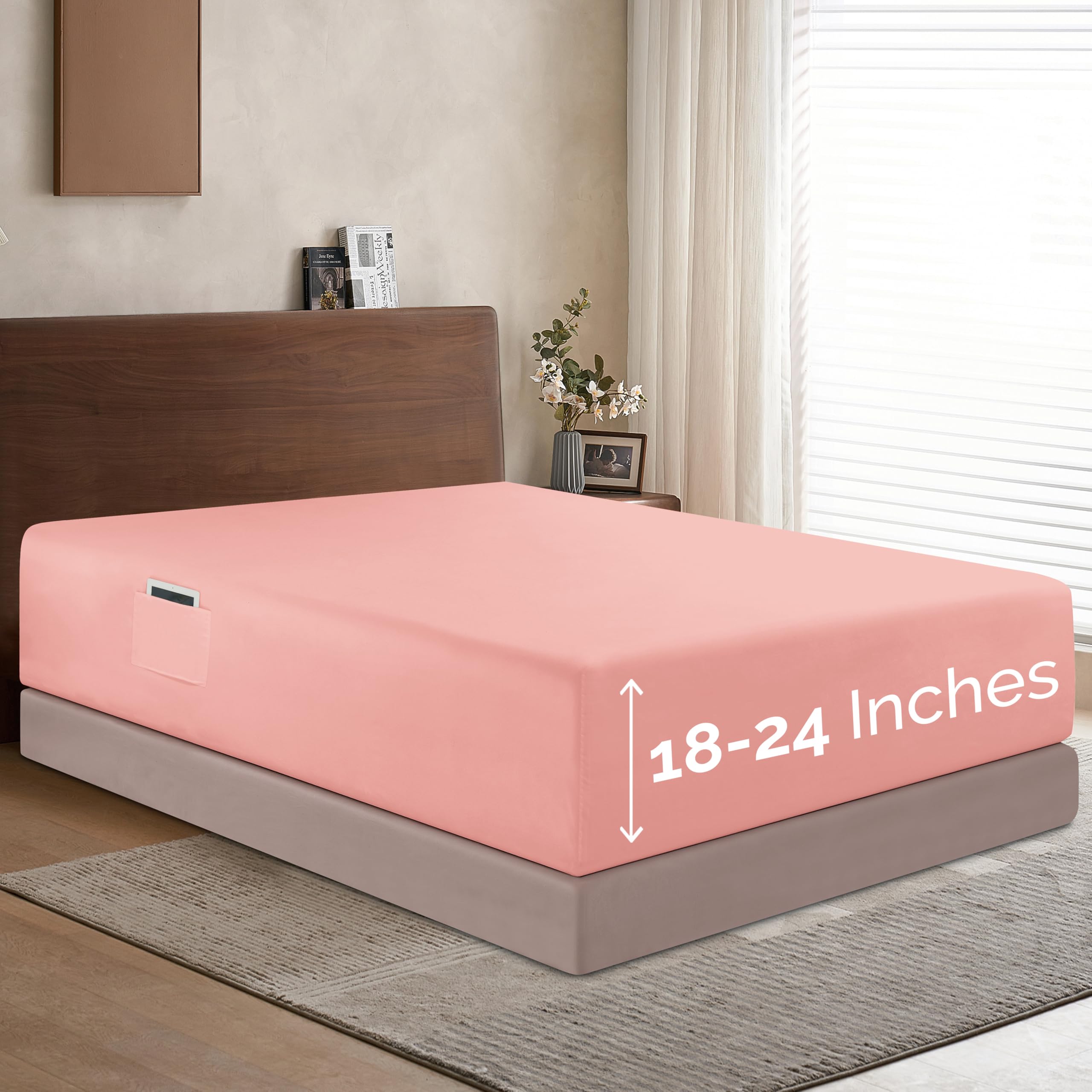 Elegant Comfort 1500 Premium Hotel Quality 18-24 Inches Deep - Extra Deep Pocket Single Fitted Sheet For High Mattress, Luxury And Softest, Smart Pocket - Wrinkle Free, Twin/Twin Xl, Dusty Rose